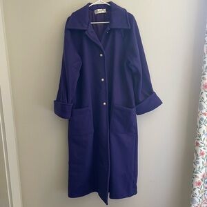 Vintage 100% Marino Wool Anglo Fabrics Purple Ankle Length Pea Coat. Size L.